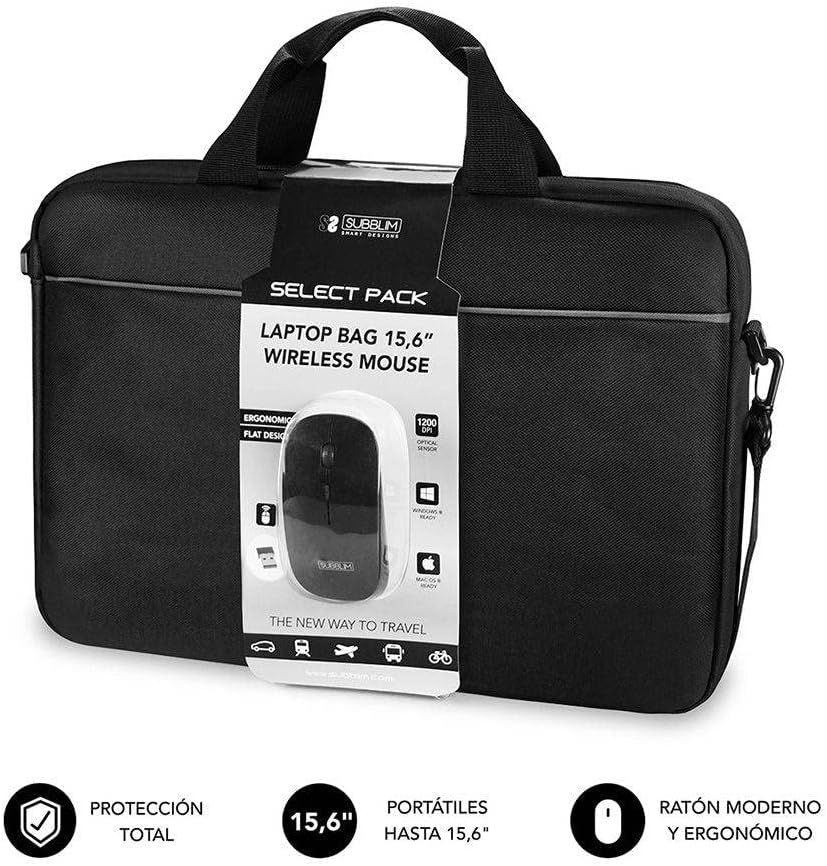Mala + Rato Sem Fios Subblim Select Pack para Portáteis até 15.6"/ Cinta para Trolley/ Preto - Imagem 2