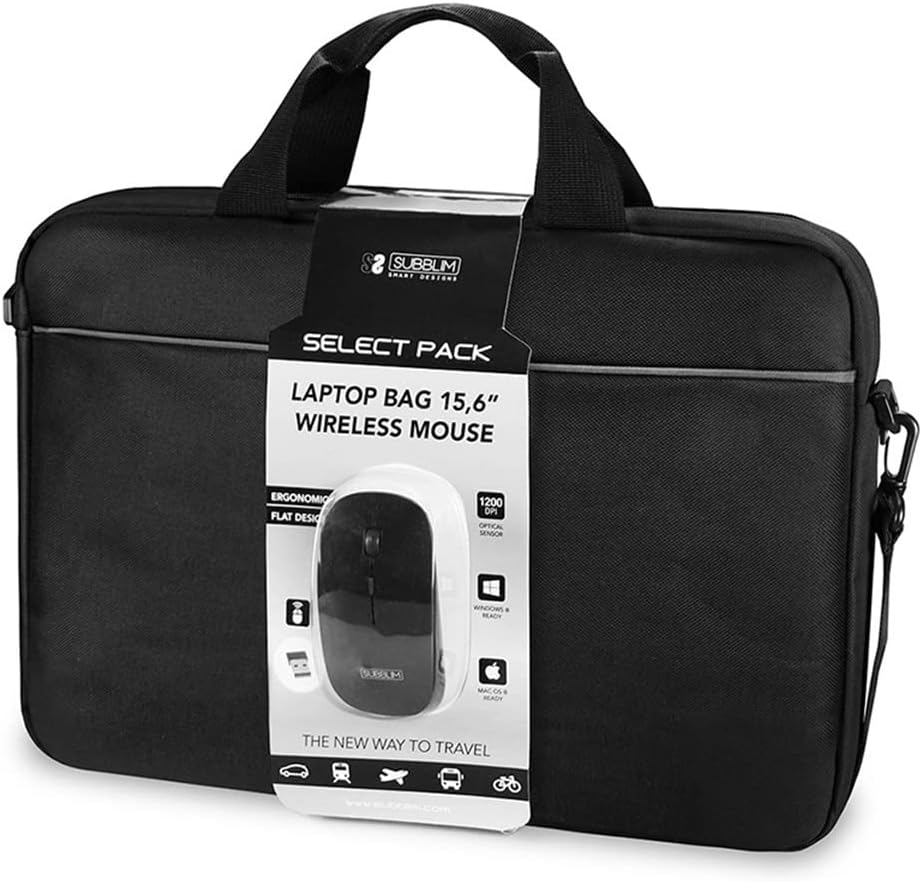 Mala + Rato Sem Fios Subblim Select Pack para Portáteis até 15.6"/ Cinta para Trolley/ Preto