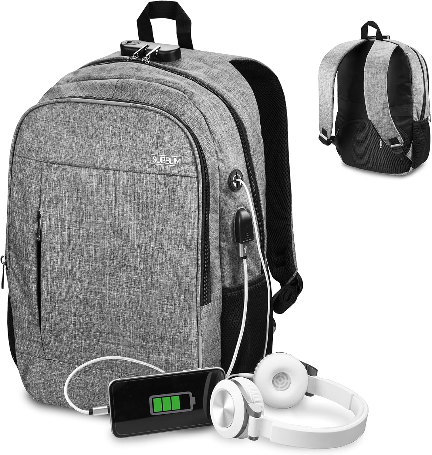 Mochila Subblim Urban Lock para Portáteis até 16"/ Porta USB/ Antirroubo/ Cinzento