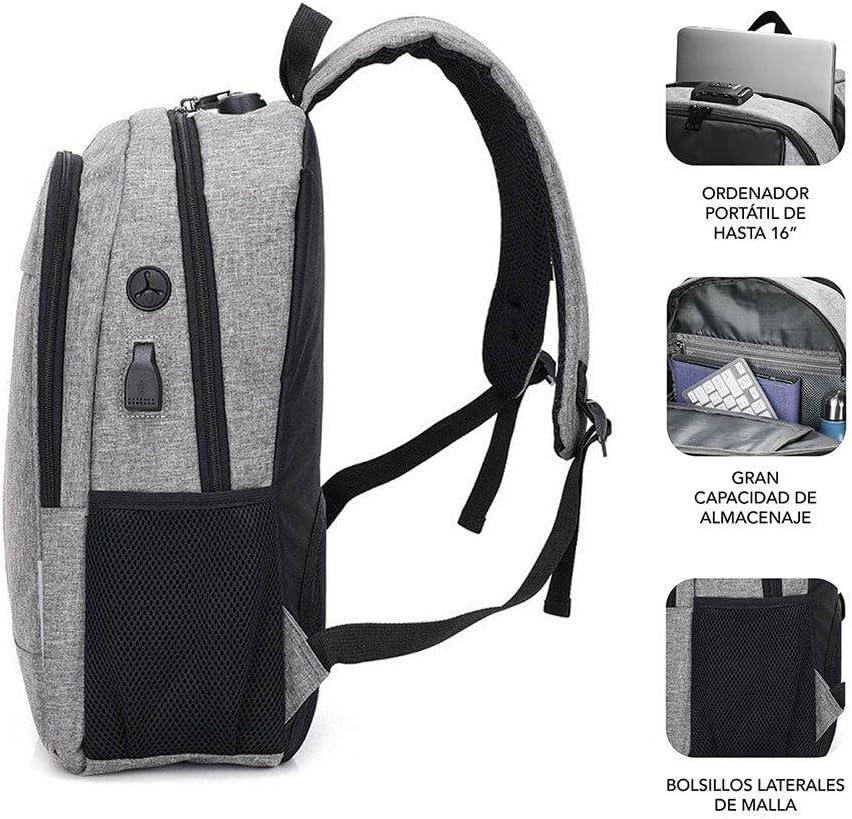 Mochila Subblim Urban Lock para Portáteis até 16"/ Porta USB/ Antirroubo/ Cinzento - Imagem 5