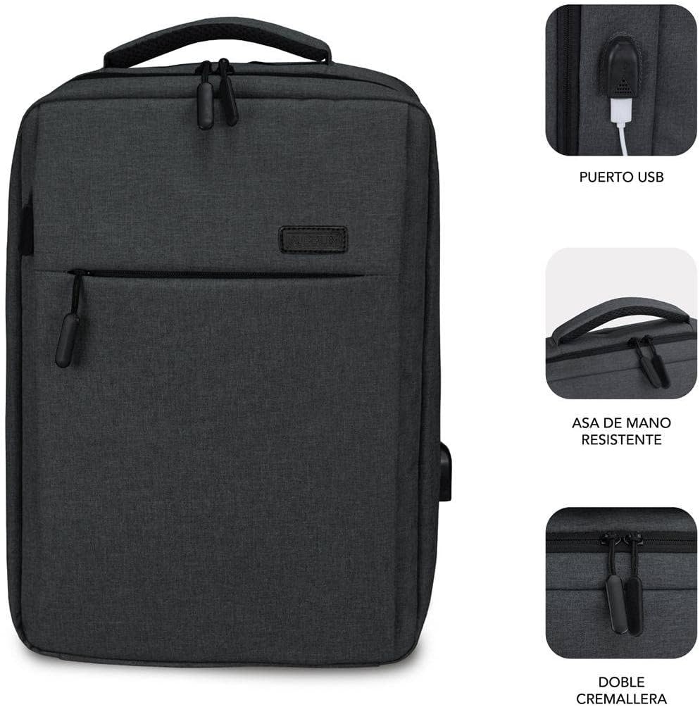 Mochila Subblim Traveller Airpadding Backpack para Portáteis até 15.6"/ Porta USB/ Cinzento - Imagem 3