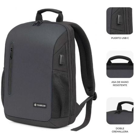 Mochila Subblim Xpand Air Padding Backpack para Portáteis até 15.6"/ Porta USB/ Preto - Imagem 3