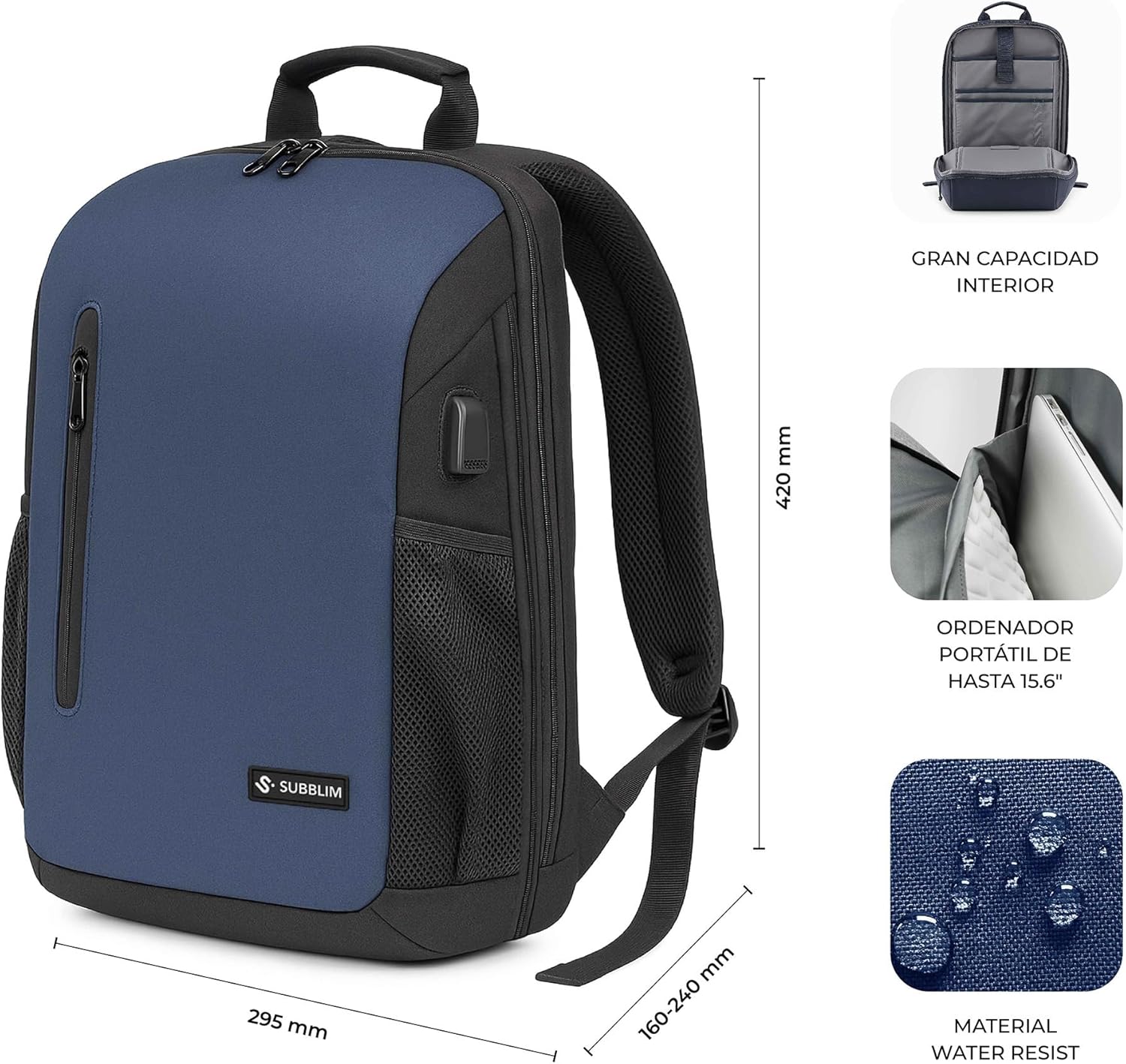 Mochila Subblim Xpand Air Padding Backpack para Portáteis até 15.6"/ Porta USB/ Azul - Imagem 7