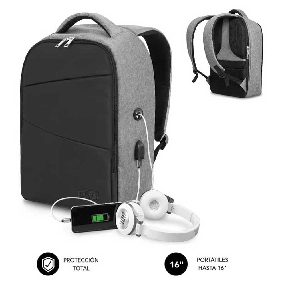 Mochila Subblim Secure V2 AP para Portáteis até 15.6"/ Porta USB/ Antirroubo/ Cinzento - Imagem 3