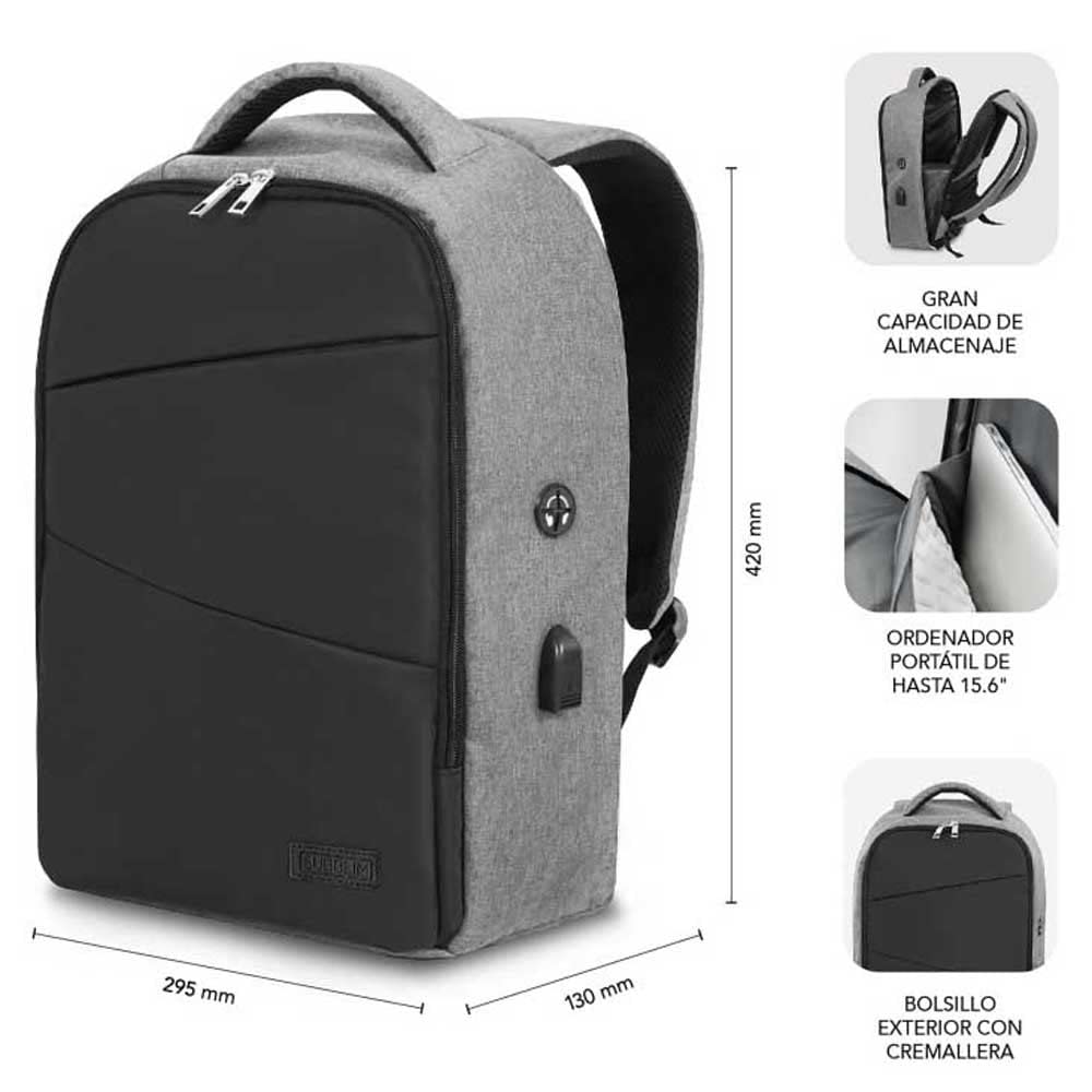 Mochila Subblim Secure V2 AP para Portáteis até 15.6"/ Porta USB/ Antirroubo/ Cinzento - Imagem 4