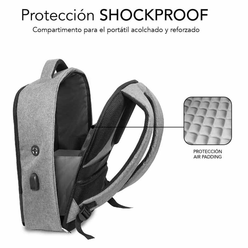 Mochila Subblim Secure V2 AP para Portáteis até 15.6"/ Porta USB/ Antirroubo/ Cinzento - Imagem 5
