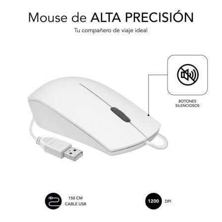 Rato Subblim Business Silencioso 1200 DPI Cabo USB 150cm Ambidextro Branco - Imagem 2