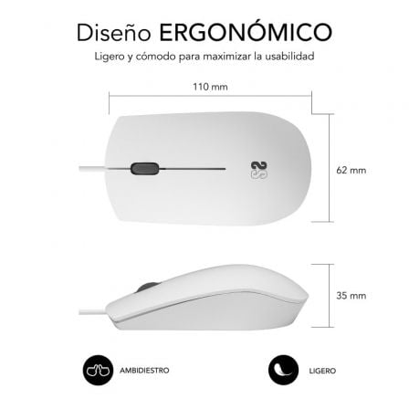 Rato Subblim Business Silencioso 1200 DPI Cabo USB 150cm Ambidextro Branco - Imagem 3