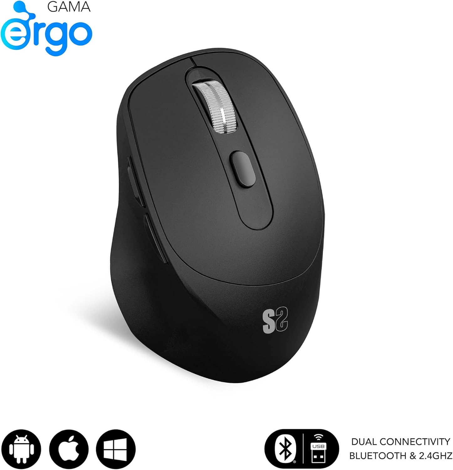 Rato Ergonómico Sem Fios por Bluetooth/ 2.4GHz Subblim Comfort Ergo Dual Battery/ Bateria recarregável/ Até 2400 DPI/ Preto - Imagem 2