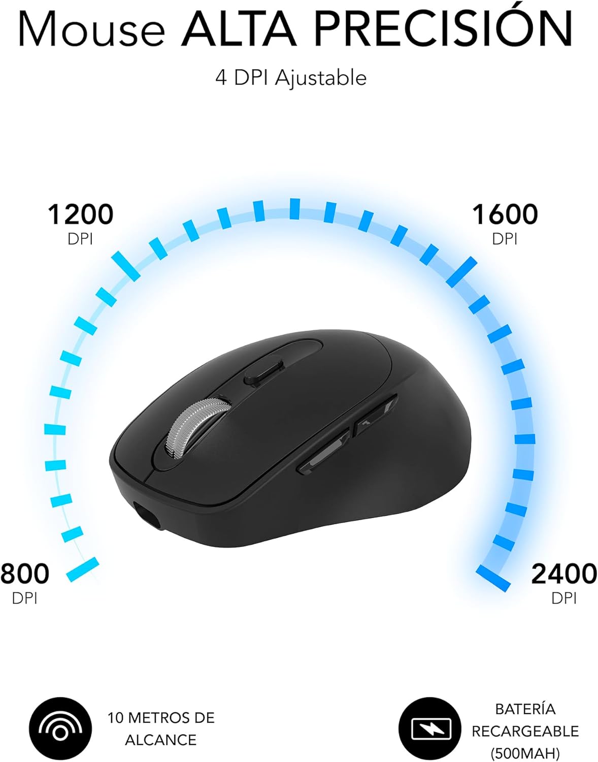 Rato Ergonómico Sem Fios por Bluetooth/ 2.4GHz Subblim Comfort Ergo Dual Battery/ Bateria recarregável/ Até 2400 DPI/ Preto - Imagem 5