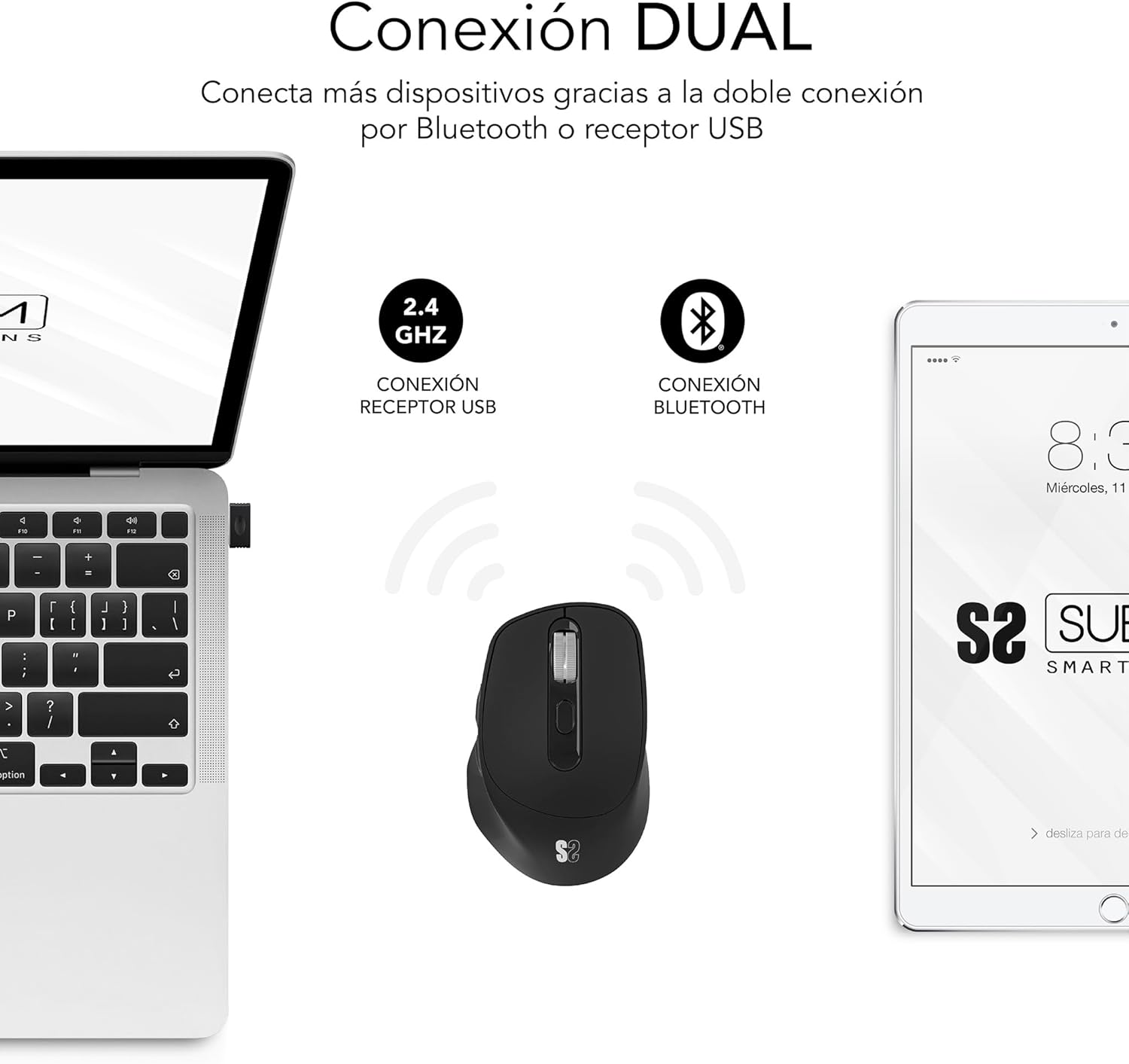 Rato Ergonómico Sem Fios por Bluetooth/ 2.4GHz Subblim Comfort Ergo Dual Battery/ Bateria recarregável/ Até 2400 DPI/ Preto - Imagem 3