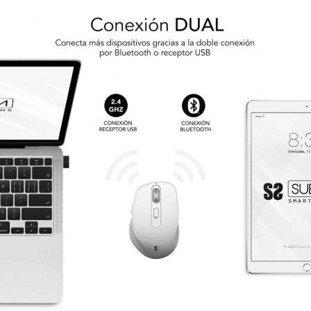 Rato Ergonómico Sem Fios por Bluetooth/ 2.4GHz Subblim Comfort Ergo Dual Battery/ Bateria recarregável/ Até 2400 DPI/ Branco - Imagem 3