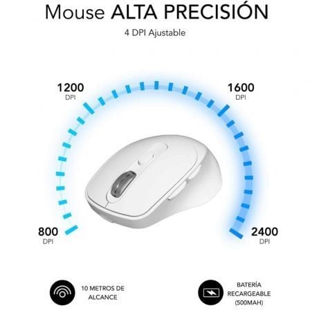 Rato Ergonómico Sem Fios por Bluetooth/ 2.4GHz Subblim Comfort Ergo Dual Battery/ Bateria recarregável/ Até 2400 DPI/ Branco - Imagem 4