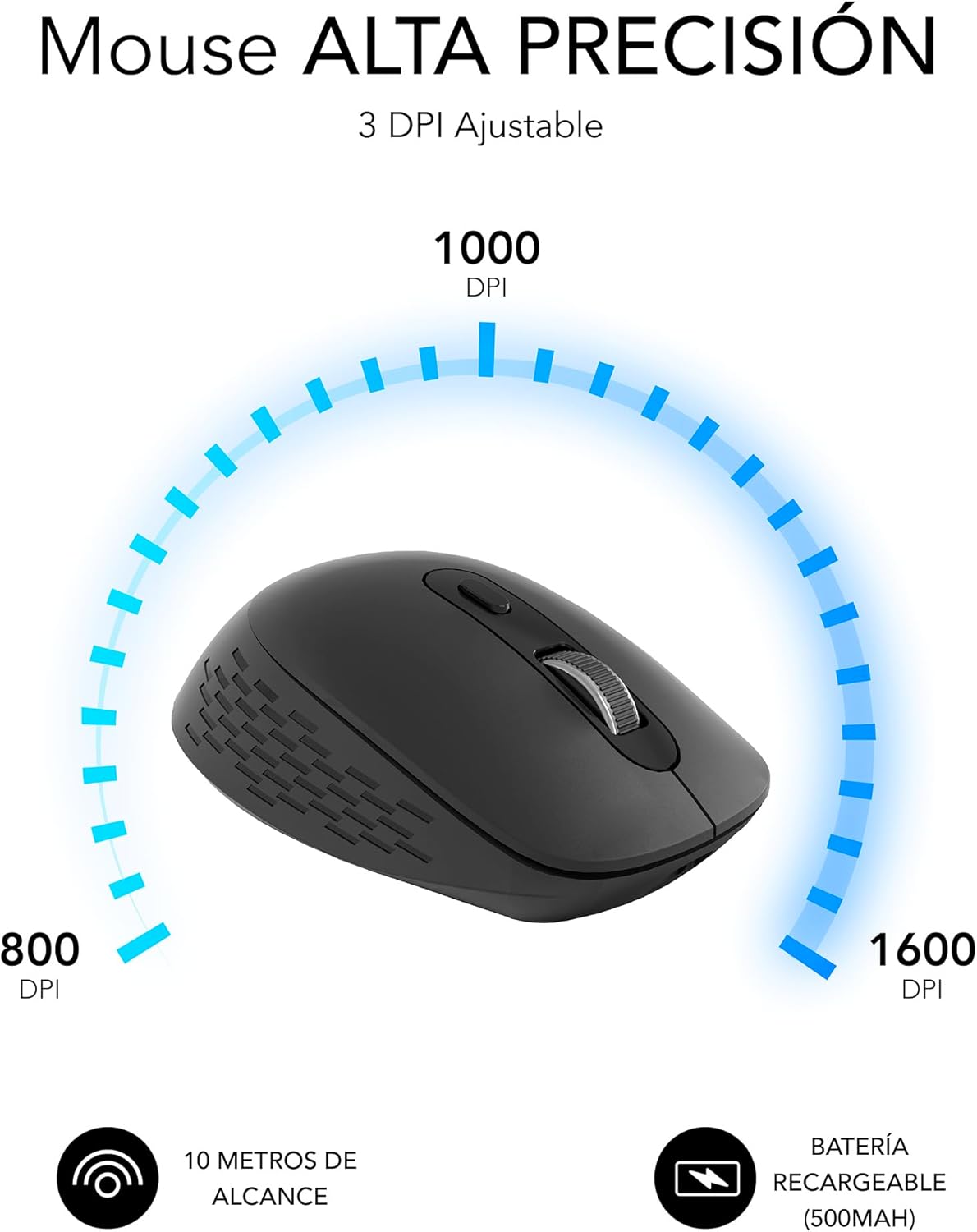 Rato Ergonómico Sem Fios por Bluetooth/ 2.4GHz Subblim Curve Ergo Dual Battery/ Bateria recarregável/ Até 1600 DPI/ Preto - Imagem 4