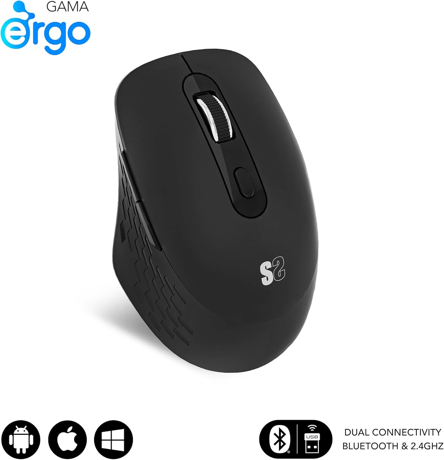 Rato Ergonómico Sem Fios por Bluetooth/ 2.4GHz Subblim Curve Ergo Dual Battery/ Bateria recarregável/ Até 1600 DPI/ Preto - Imagem 7