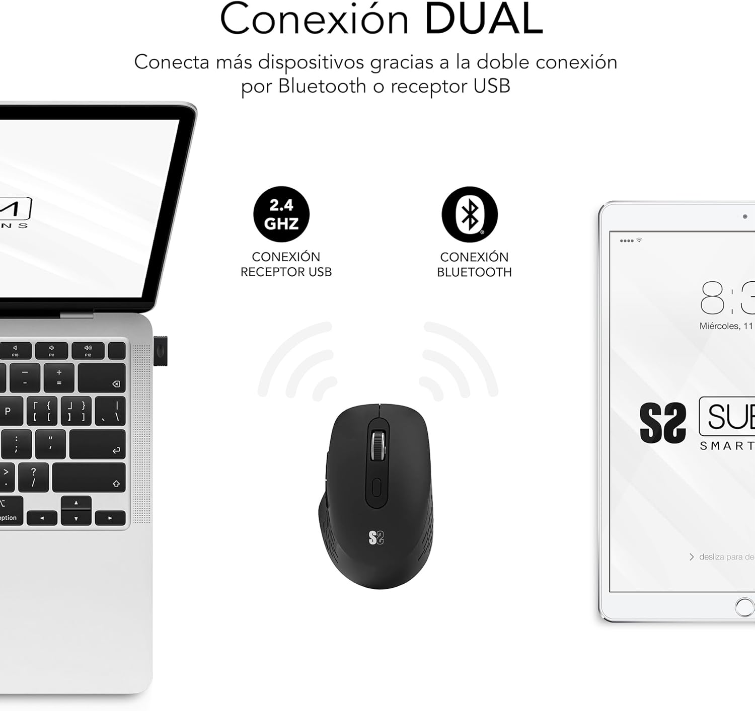 Rato Ergonómico Sem Fios por Bluetooth/ 2.4GHz Subblim Curve Ergo Dual Battery/ Bateria recarregável/ Até 1600 DPI/ Preto - Imagem 2