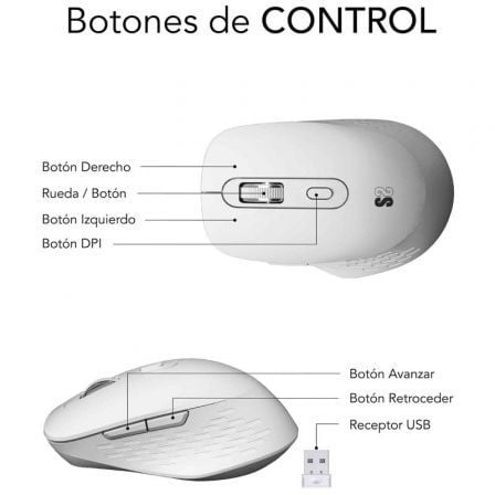 Rato Ergonómico Sem Fios por Bluetooth/ 2.4GHz Subblim Curve Ergo Dual Battery/ Bateria recarregável/ Até 1600 DPI/ Branco - Imagem 2