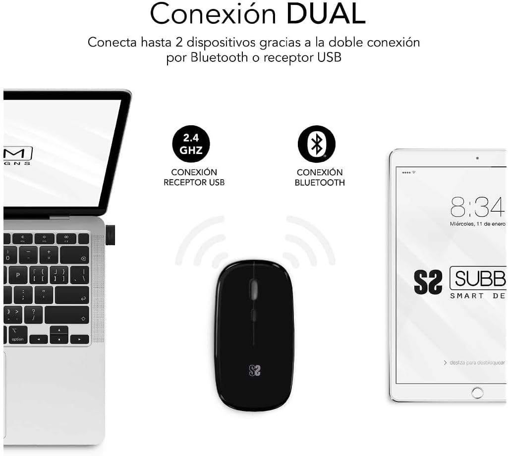 Rato Sem Fios por Bluetooth Subblim Dual Flat / Bateria Recarregável / Até 1600 DPI - Imagem 3