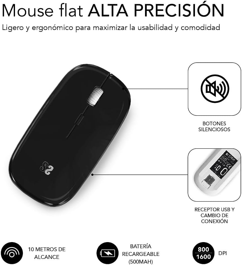 Rato Sem Fios por Bluetooth Subblim Dual Flat / Bateria Recarregável / Até 1600 DPI - Imagem 4