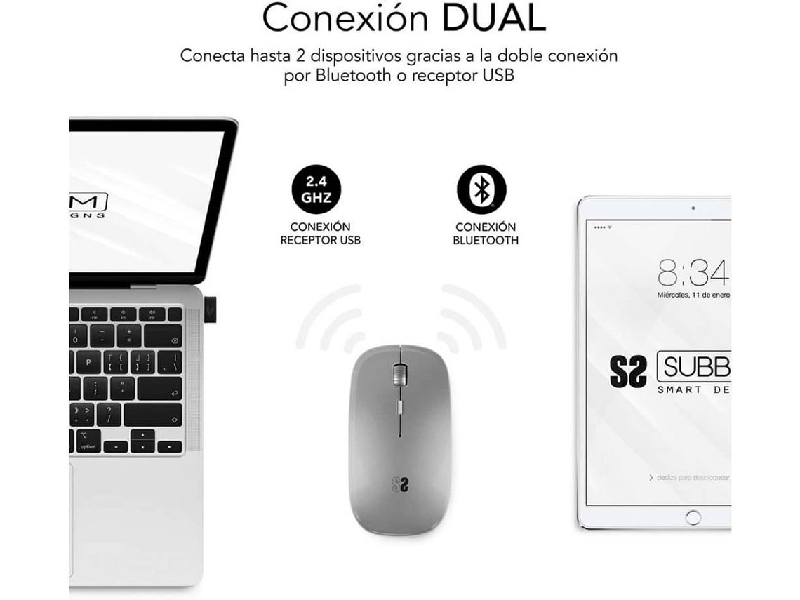 Rato Sem Fios por Bluetooth Subblim Dual Flat/ Bateria Recarregável/ Até 1600 DPI/ Prata - Imagem 3