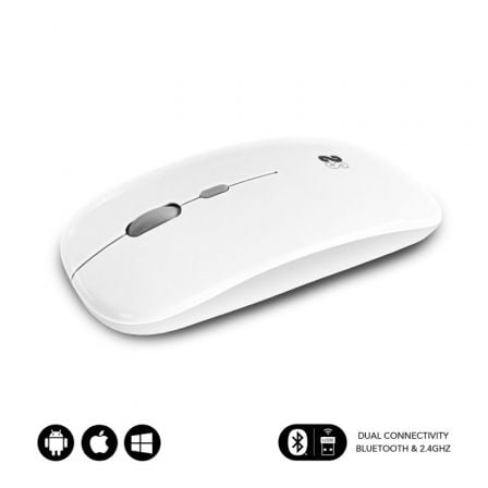 Rato Sem Fios por Bluetooth Subblim Dual Flat/ Bateria Recarregável/ Até 1600 DPI/ Branco