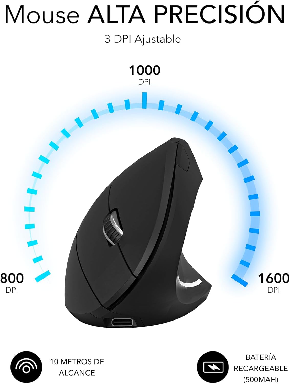 Rato Vertical Sem Fios por Bluetooth/ 2.4GHz Subblim Glide Vertical Ergo Dual Battery/ Bateria Recarregável/ Até 1600 DPI/ Preto - Imagem 6