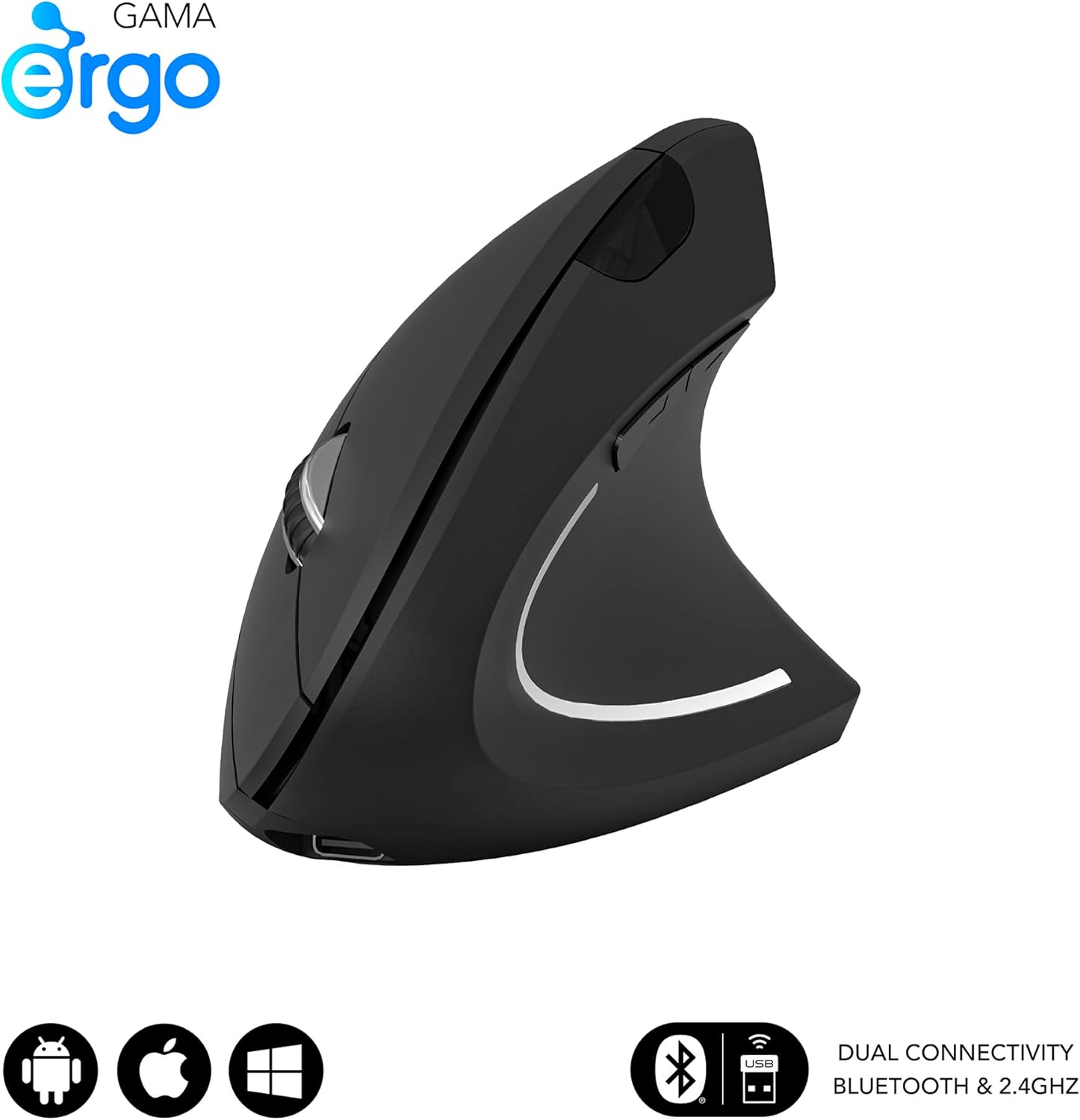 Rato Vertical Sem Fios por Bluetooth/ 2.4GHz Subblim Glide Vertical Ergo Dual Battery/ Bateria Recarregável/ Até 1600 DPI/ Preto - Imagem 8