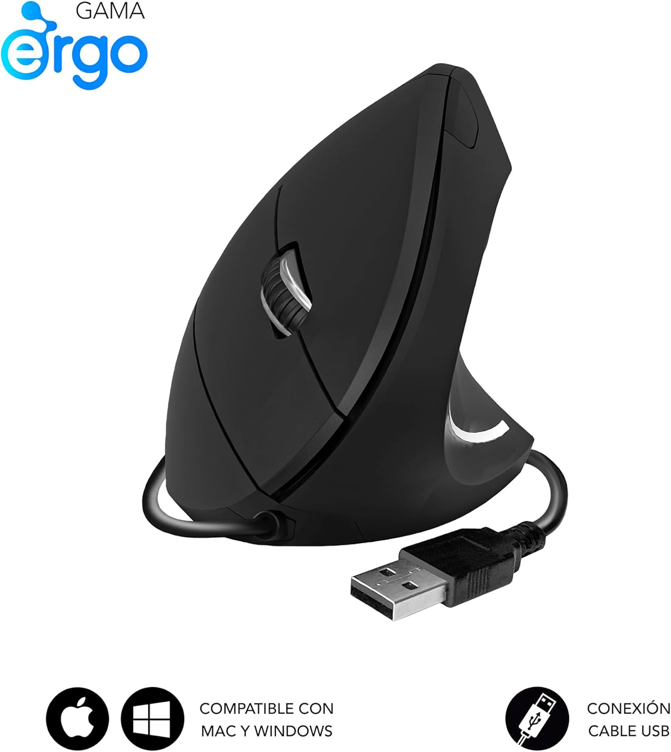Rato Vertical Subblim Glide Vertical Ergo Wired/ Até 1600 DPI/ Preto - Imagem 2