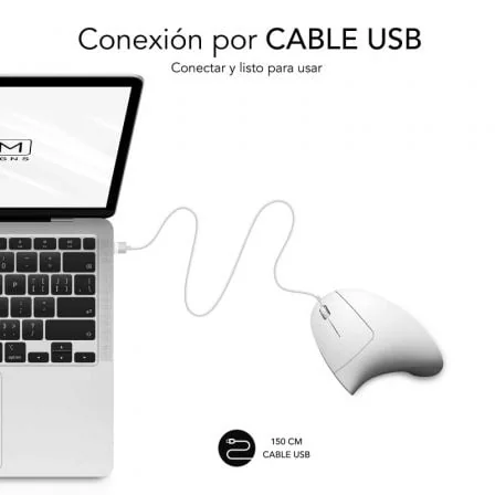 Rato Vertical Subblim Glide Ergo Wired Óptico 1600 DPI Silencioso Branco - Imagem 2