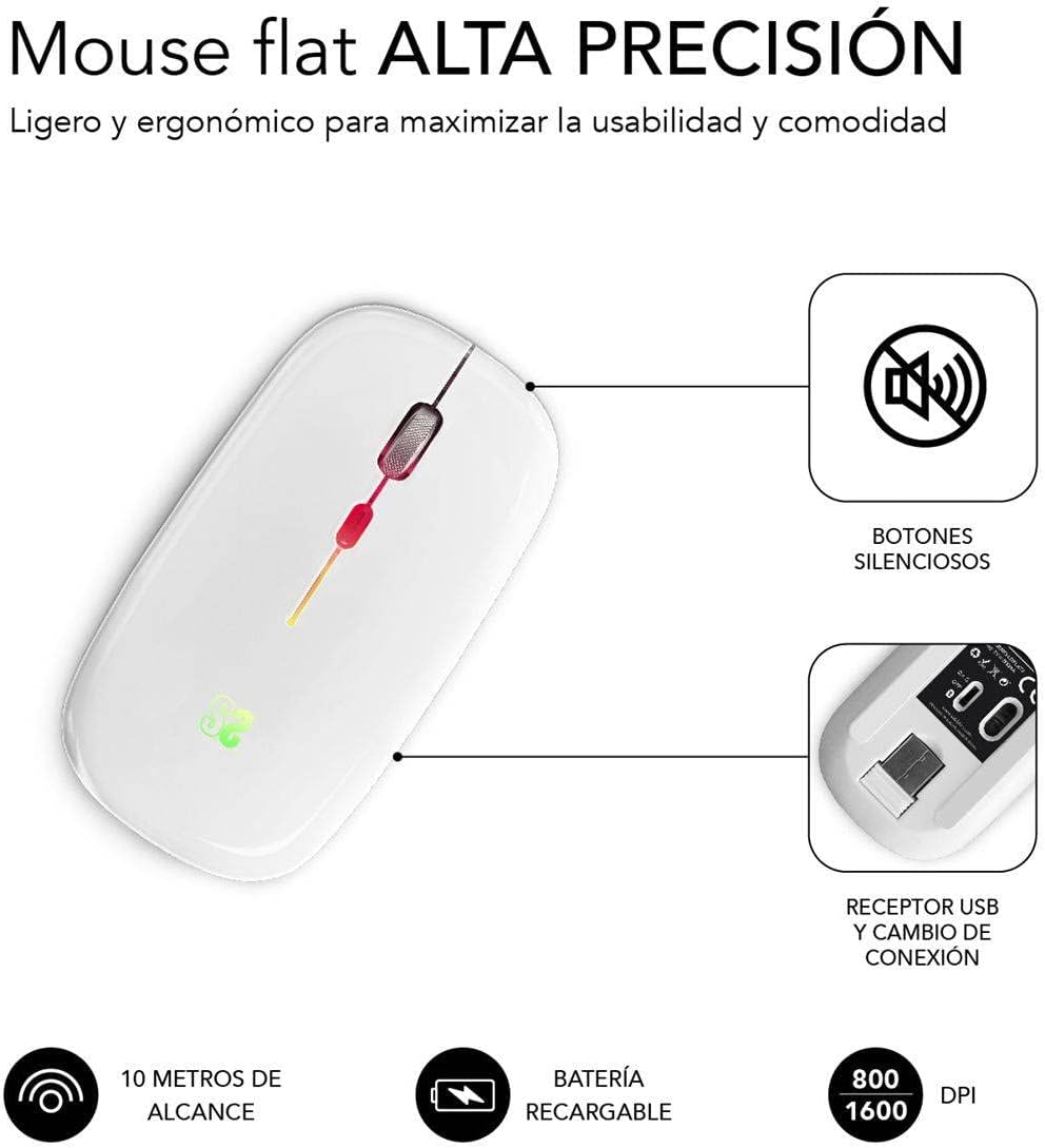 Rato Sem Fios por Bluetooth Subblim LED Dual Flat/ Bateria Recarregável/ Até 1600 DPI/ Branco - Imagem 6