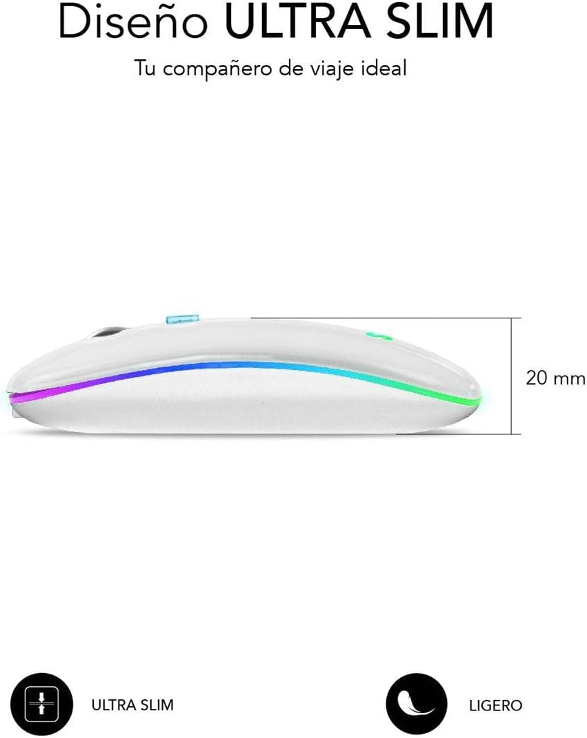 Rato Sem Fios por Bluetooth Subblim LED Dual Flat/ Bateria Recarregável/ Até 1600 DPI/ Branco - Imagem 5