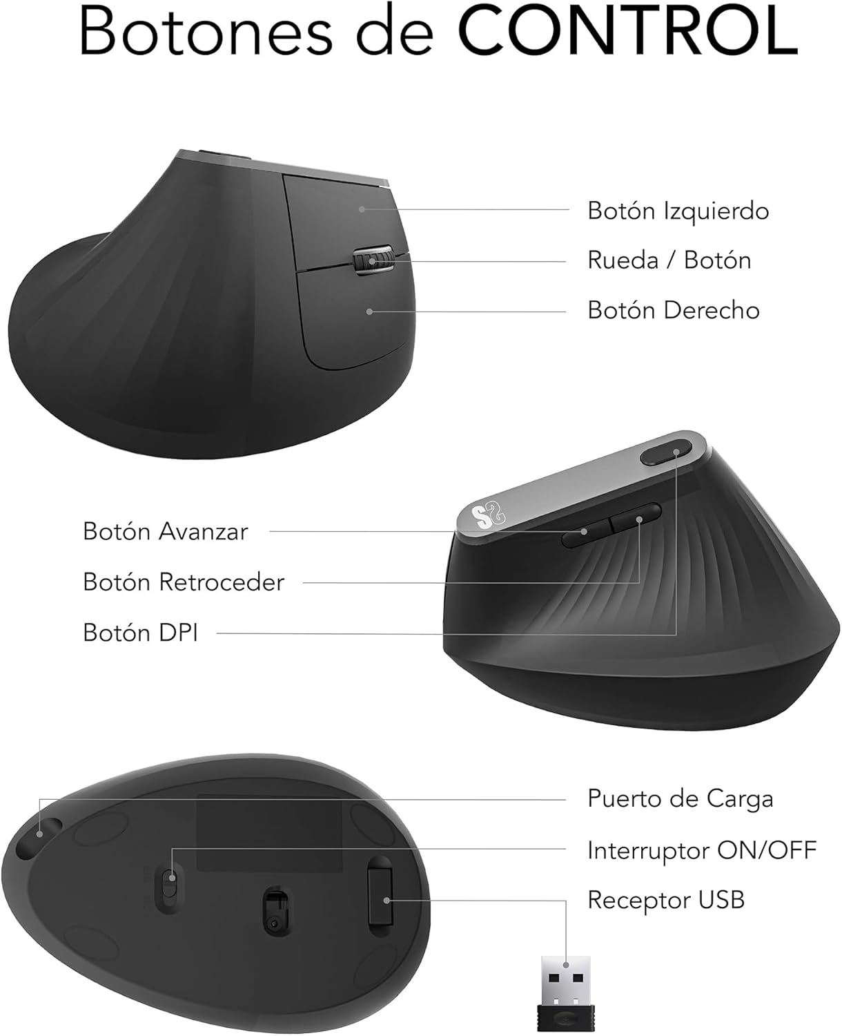Rato Ergonómico Sem Fios por Bluetooth/ 2.4GHz Subblim Nature Vertical Ergo Dual Battery/ Bateria Recarregável/ Até 4000 DPI/ Preto - Imagem 8