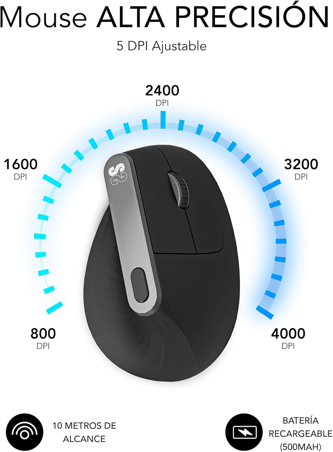 Rato Ergonómico Sem Fios por Bluetooth/ 2.4GHz Subblim Nature Vertical Ergo Dual Battery/ Bateria Recarregável/ Até 4000 DPI/ Preto - Imagem 7