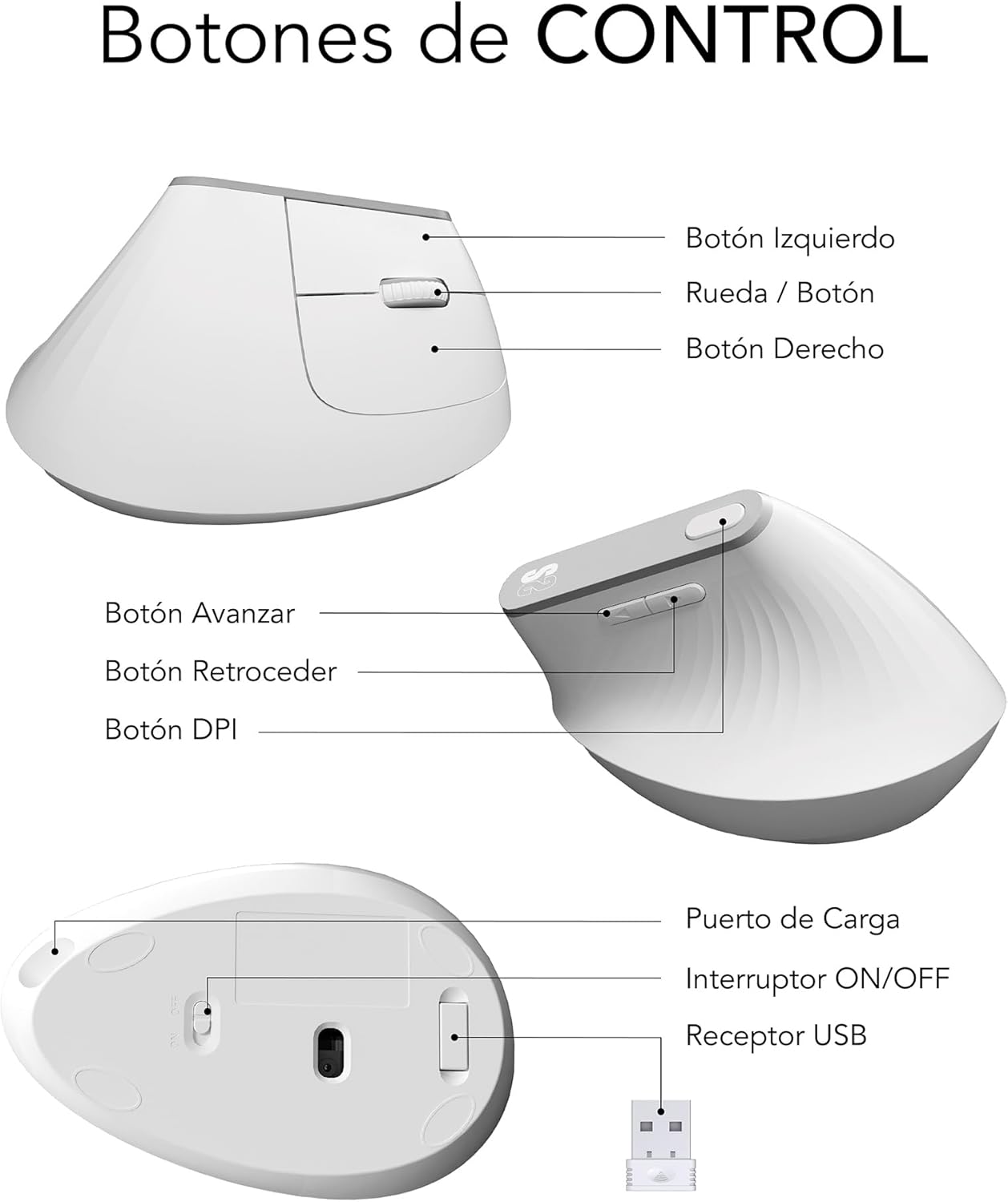 Rato Vertical Sem Fios por Bluetooth/ 2.4GHz Subblim Nature Vertical Ergo Dual Battery/ Bateria Recarregável/ Até 4000 DPI/ Branco - Imagem 7