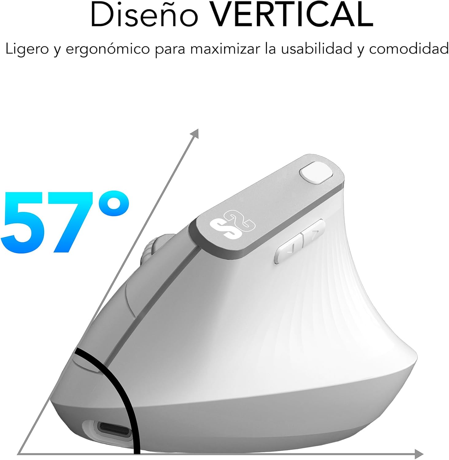 Rato Vertical Sem Fios por Bluetooth/ 2.4GHz Subblim Nature Vertical Ergo Dual Battery/ Bateria Recarregável/ Até 4000 DPI/ Branco - Imagem 5