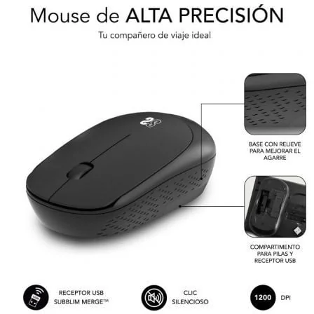 Conjunto Rato Sem Fios e Tapete de Rato XL SUBBLIM Harmony 1200 DPI 80x30cm Preto - Imagem 2