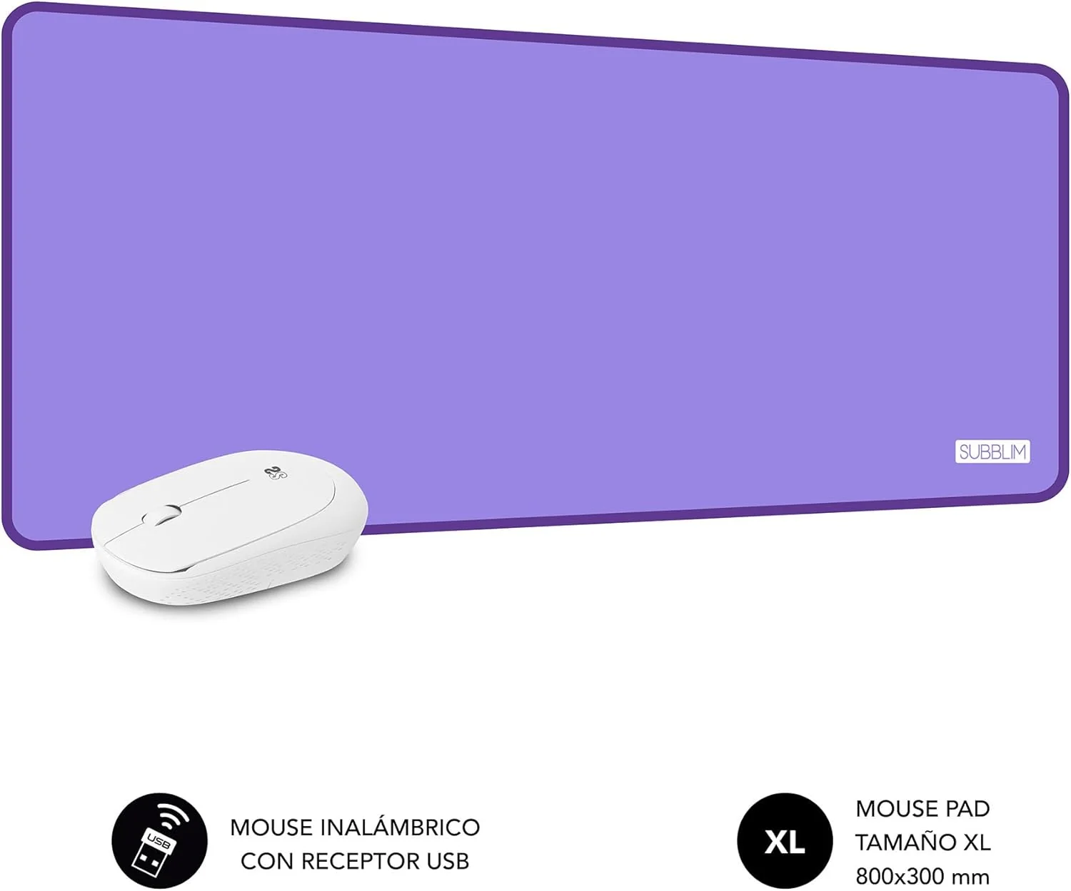 Conjunto Rato Sem Fios e Tapete Desk Mat SUBBLIM Harmony Pack 1200 DPI 80x30cm Roxo - Imagem 2