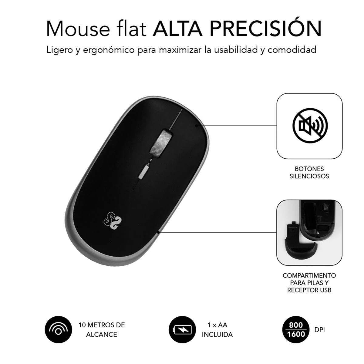 Rato Subblim Wireless Mini 1600 DPI Silent Click Cinzento Espacial - Imagem 5