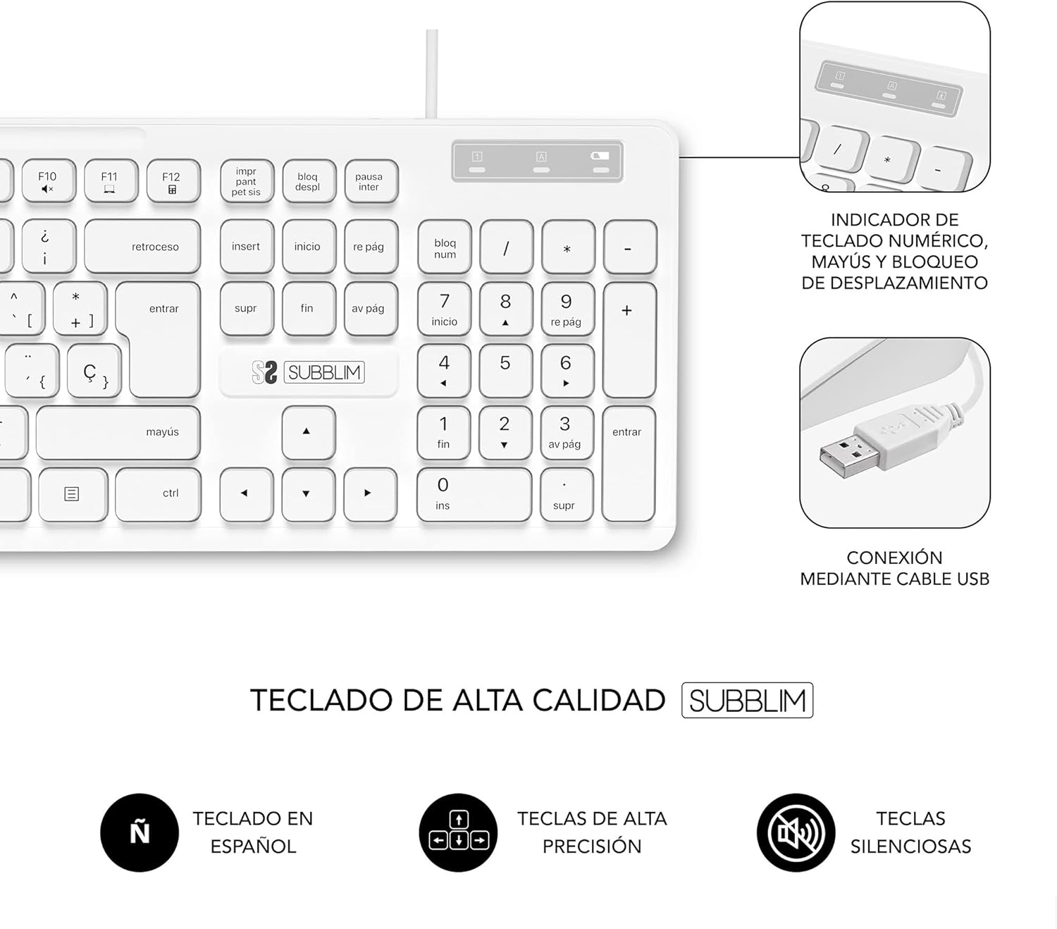 Teclado Subblim Business Slim Silencioso/ Branco - Imagem 4