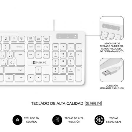 Teclado Subblim Business Slim Silencioso USB com Teclado Numérico Design Plano 25mm Preto - Imagem 2