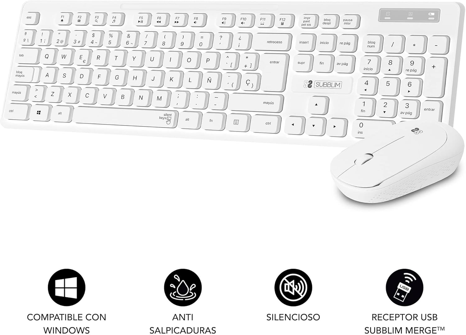 Teclado e Rato Subblim Combo Business Slim Silencioso Sem Fios/ Branco - Imagem 2