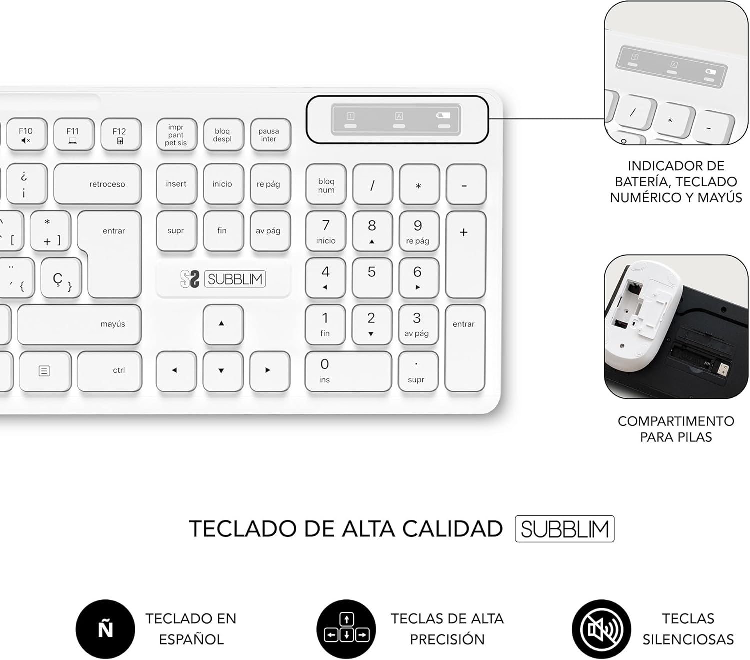 Teclado e Rato Subblim Combo Business Slim Silencioso Sem Fios/ Branco - Imagem 4