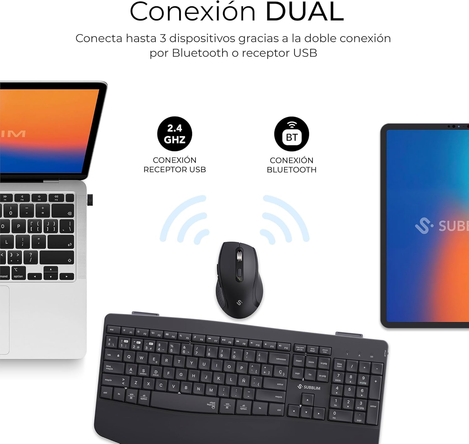 Teclado e Rato Sem Fios Subblim Combo Dual Office Prowave/ Preto - Imagem 2