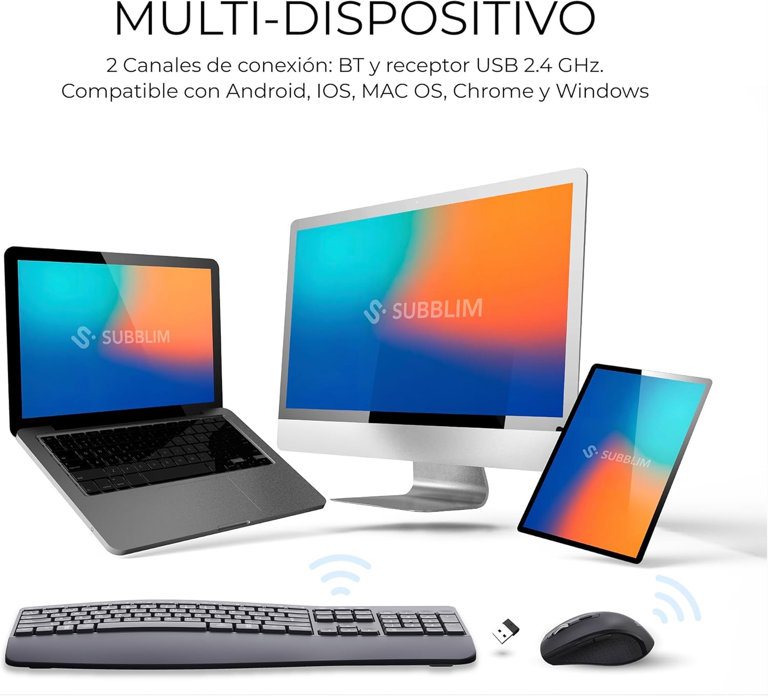 Teclado e Rato Sem Fios Subblim Combo Dual Office Prowave/ Preto - Imagem 3