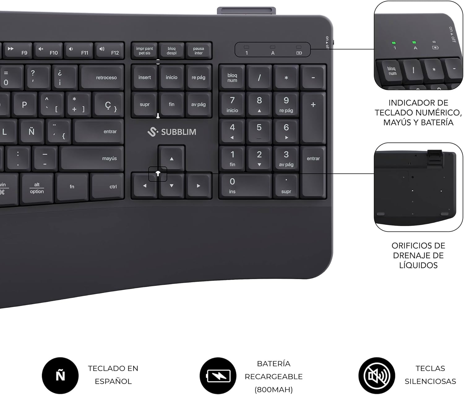 Teclado e Rato Sem Fios Subblim Combo Dual Office Prowave/ Preto - Imagem 5