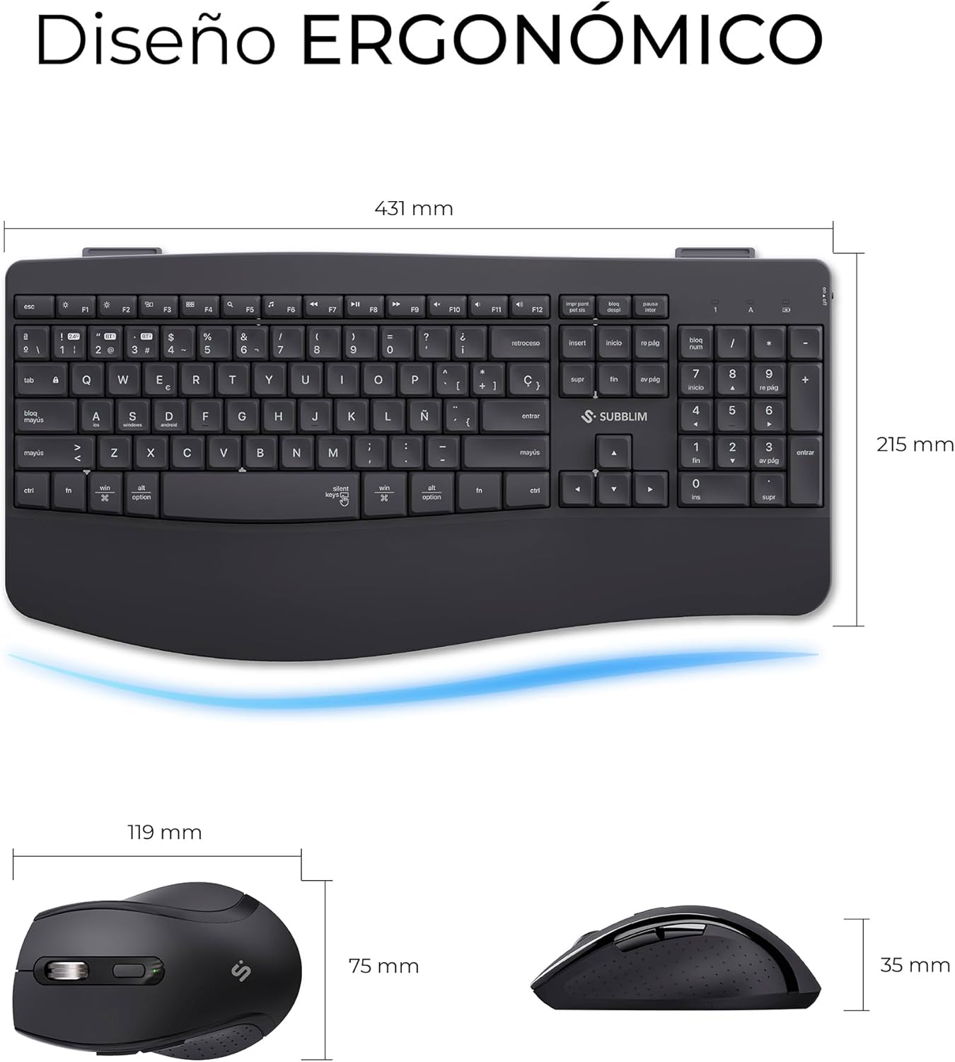 Teclado e Rato Sem Fios Subblim Combo Dual Office Prowave/ Preto - Imagem 4