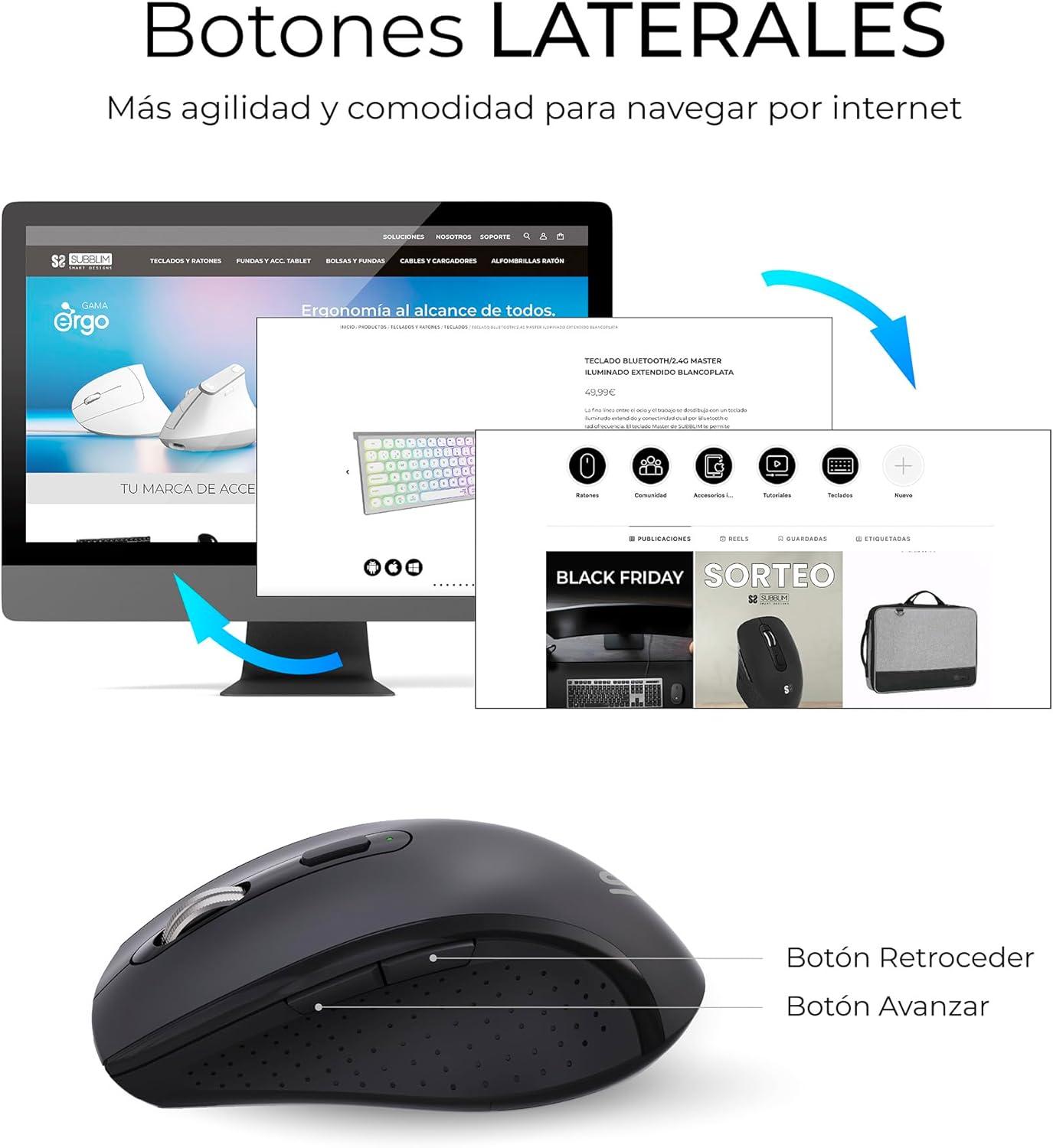 Teclado e Rato Sem Fios Subblim Combo Dual Office Prowave/ Preto - Imagem 8