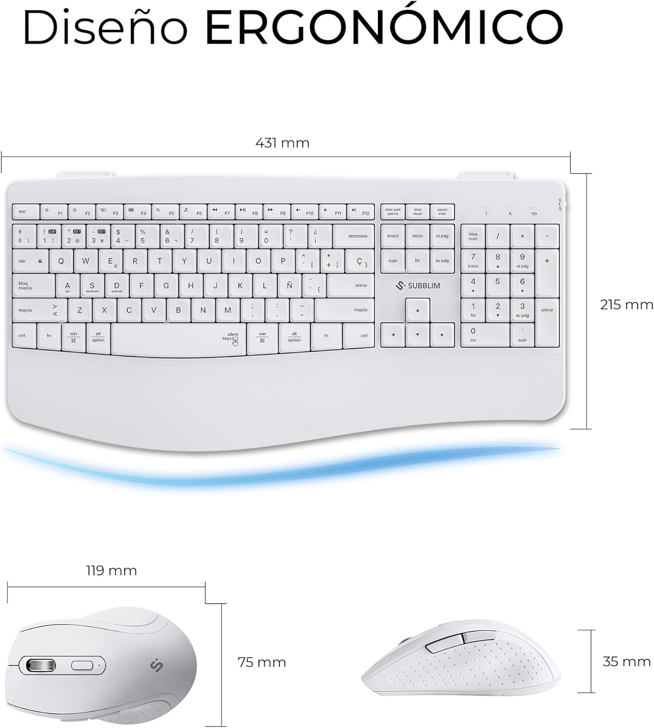 Teclado e Rato Sem Fios Subblim Combo Dual Office Prowave/ Branco - Imagem 4