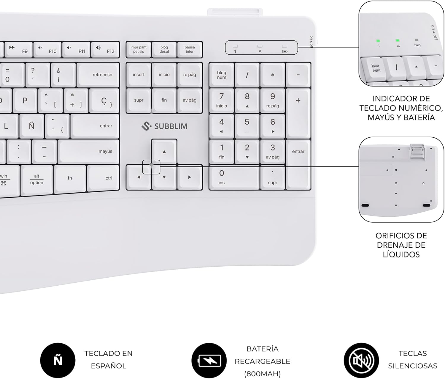 Teclado e Rato Sem Fios Subblim Combo Dual Office Prowave/ Branco - Imagem 5