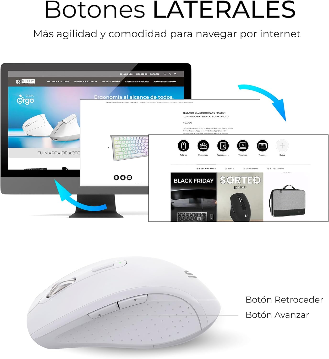 Teclado e Rato Sem Fios Subblim Combo Dual Office Prowave/ Branco - Imagem 8